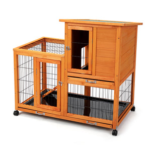 English Elm Detachable Two-tier Pine Rabbit Hutch with Rolling Casters and Removable Waste Trays Orange W2181P190616
