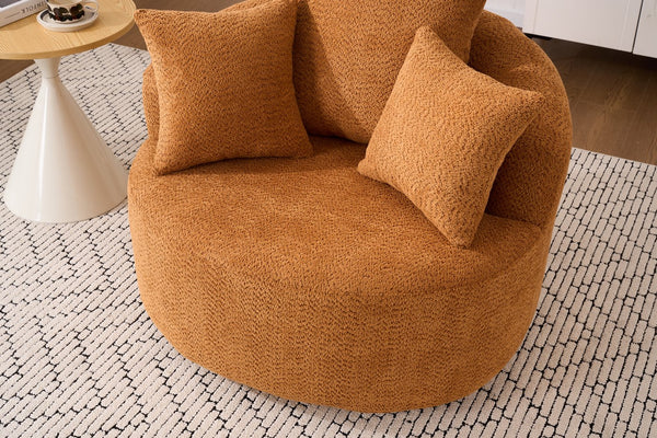 English Elm 360° Swivel Accent Barrel Chair with 3 Removable Pillows, High-Resilience Foam, Ergonomic Curved Back, Orange - Durable Stylish Seat W2231P261424