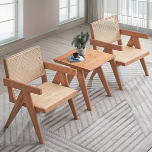 English Elm Beige Rattan Accent Chair with Natural Wood Legs — Breathable Seat, Rustic Earthy Style for Home B062P209169