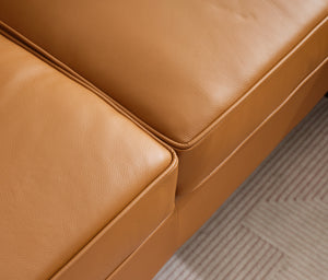 English Elm 94.5-Inch L-Shaped Genuine Leather Sectional Sofa With Right Chaise Lounge - Modern Tan Comfort W791S00021