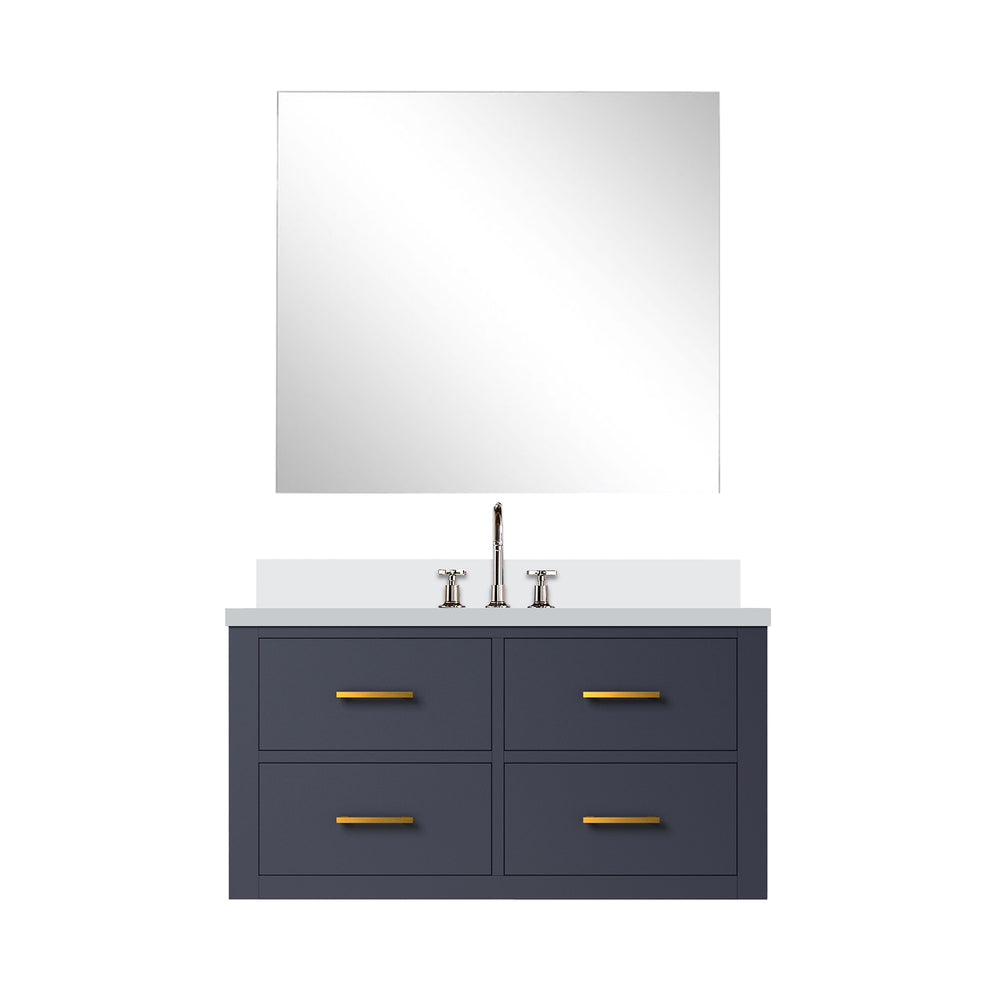 English Elm Blue Single Bath Vanity Set With White Quartz Top, Frameless Mirror & Chrome Faucet - Stylish Upgrade! B2731S01985