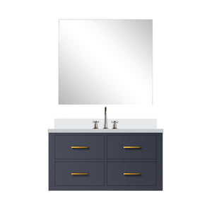 English Elm Blue Single Bath Vanity Set With White Quartz Top, Frameless Mirror & Chrome Faucet - Stylish Upgrade! B2731S01985