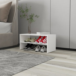 English Elm White Melamine 2-Shelf Shoe Rack for Bedroom Storage — Durable Particle Board, Sleek White Finish, Space-Saving Organizer (32.7" W x 18.5" D) B062P230636