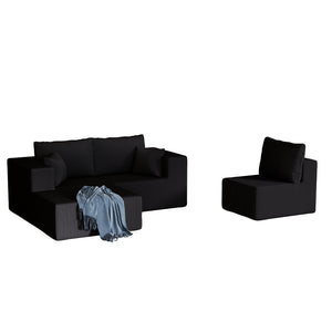 English Elm 108.3" Modular Cloud Sectional Corduroy Upholstered L Shape Sofa for Living Room Black W1097S00221