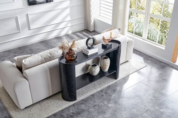 English Elm Double-layer Matte Black Console Table Curved Shelf Minimalist Entryway Sofa Side W3875P388012