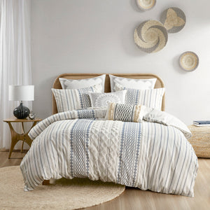 English Elm King/Cal Imani Cotton Chenille Duvet Cover Set - Geometric Tufted Print, OEKO-TEX, Button Closure B03596510