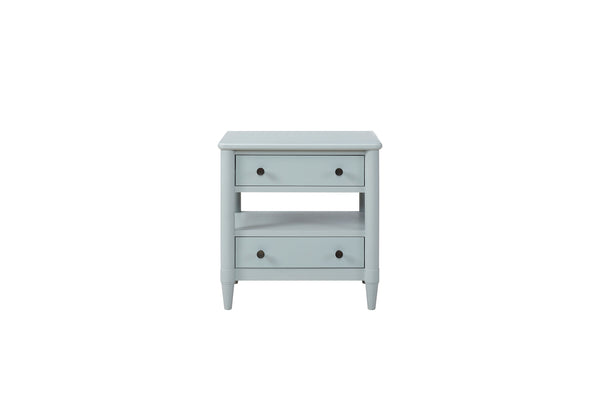 English Elm Open Nightstand with Two Drawers and Felt-Cedar Linings, Solid Wood+MDF, Custom Hardware, Durable Finish Light Blue 29.25 L x 20.5 W x 25.75 H B2699P218788