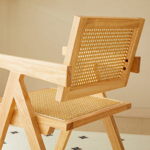 English Elm 2 Dining Chairs - Elegant Rubberwood With Hand-Woven Rattan, Versatile For Dining & Living Spaces W2720P237603