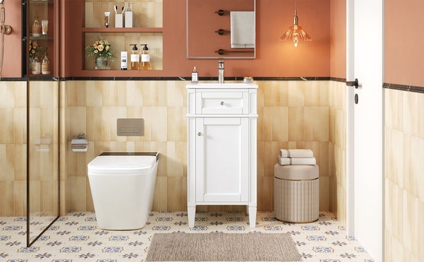 English Elm 16-inch French Style Freestanding Vanity Set with Ceramic Sink and Soft Close Cabinet White N710P405388K