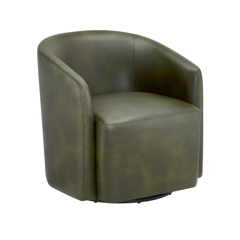 English Elm Ardena Fern Green Faux Leather Swivel Barrel Chair with Pocket Coil Seat, 360° Swivel, Compact Chic B050P322597