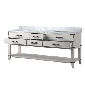 English Elm White Oak Double Bath Vanity 80" W X 22" D, Elegant Carrara Marble Top, Soft-Close Drawers & Storage B2731P260355-GIGA