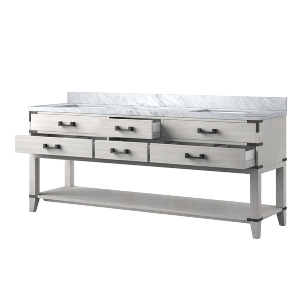 English Elm White Oak Double Bath Vanity 80" W X 22" D, Elegant Carrara Marble Top, Soft-Close Drawers & Storage B2731P260355-GIGA