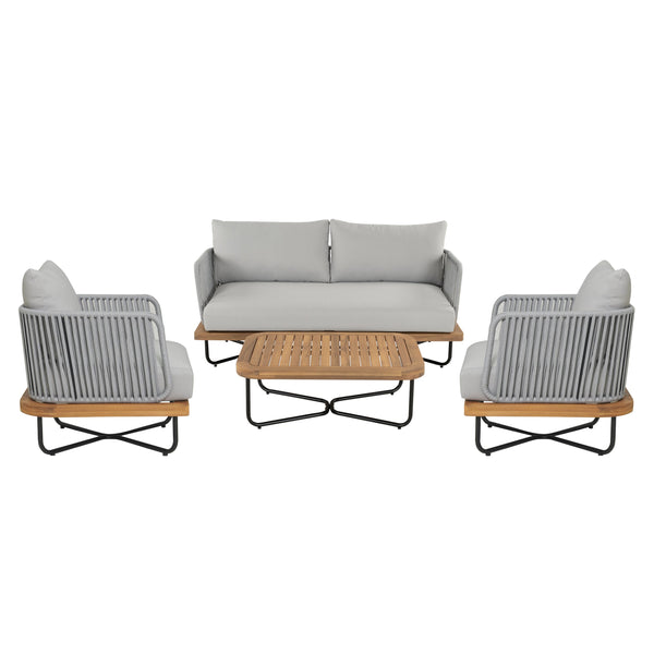 English Elm Christopher Knight Home® - Lucca Outdoor 4-Piece Acacia Wood Conversation Set With Water-Repellent Cushions For Stylish Living N773OC00019G