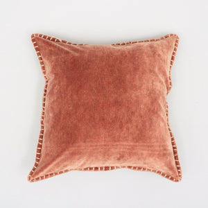 English Elm Stonewashed Cotton Velvet Throw Pillow - Hand-Stitched Edges, Warm Terracotta Accent For Any Space B346P321250-GIGA