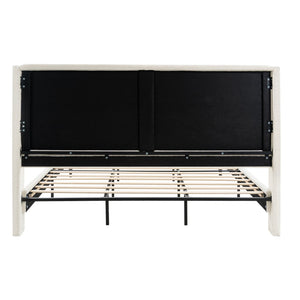 English Elm King Upholstered Bed Frame with Tall Bouclé Headboard, Solid Wood Feet, 12-Slat Support, 1000lb Capacity Beige 81.3 L x 31.5 W x 8.27 H W1716P335675