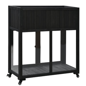 English Elm TOPMAX Mini Cold Frame Greenhouse with Fir Wood, Polycarbonate Doors, Raised Bed & Removable Wheels Black N717P229026B