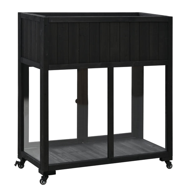 English Elm TOPMAX Mini Cold Frame Greenhouse with Fir Wood, Polycarbonate Doors, Raised Bed & Removable Wheels Black N717P229026B