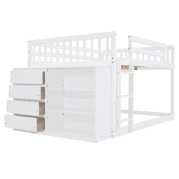 English Elm Full Over Bunk Bed with Four Drawers Three Shelves Pine and Mdf Kids Frame White LT000267AAK-1