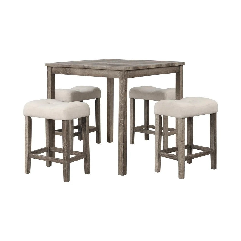 English Elm 5 Piece Oak Counter Dining Set Square Table Tufted Linen Stools Kitchen Nook B011S02295