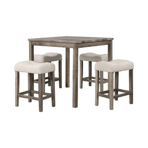 English Elm 5 Piece Oak Counter Dining Set Square Table Tufted Linen Stools Kitchen Nook B011S02295