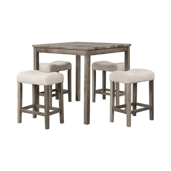 English Elm 5 Piece Oak Counter Dining Set Square Table Tufted Linen Stools Kitchen Nook B011S02295