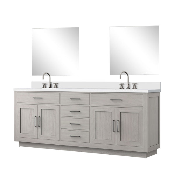 English Elm White Oak Double Bath Vanity Set With Cultured Marble Top, Mirrors & Faucets - Stylish & Durable! B2731S01819-GIGA