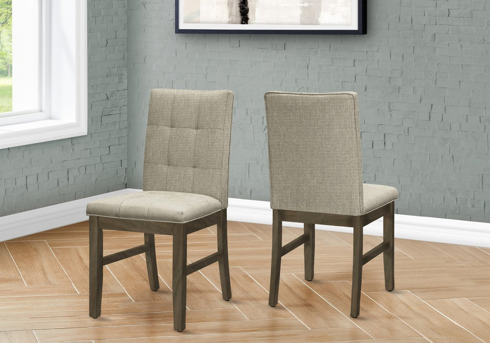 English Elm Dining Chair Set of 2 Tufted Brown Fabric Grey Wood Frame Transitional Seating B2710P461769
