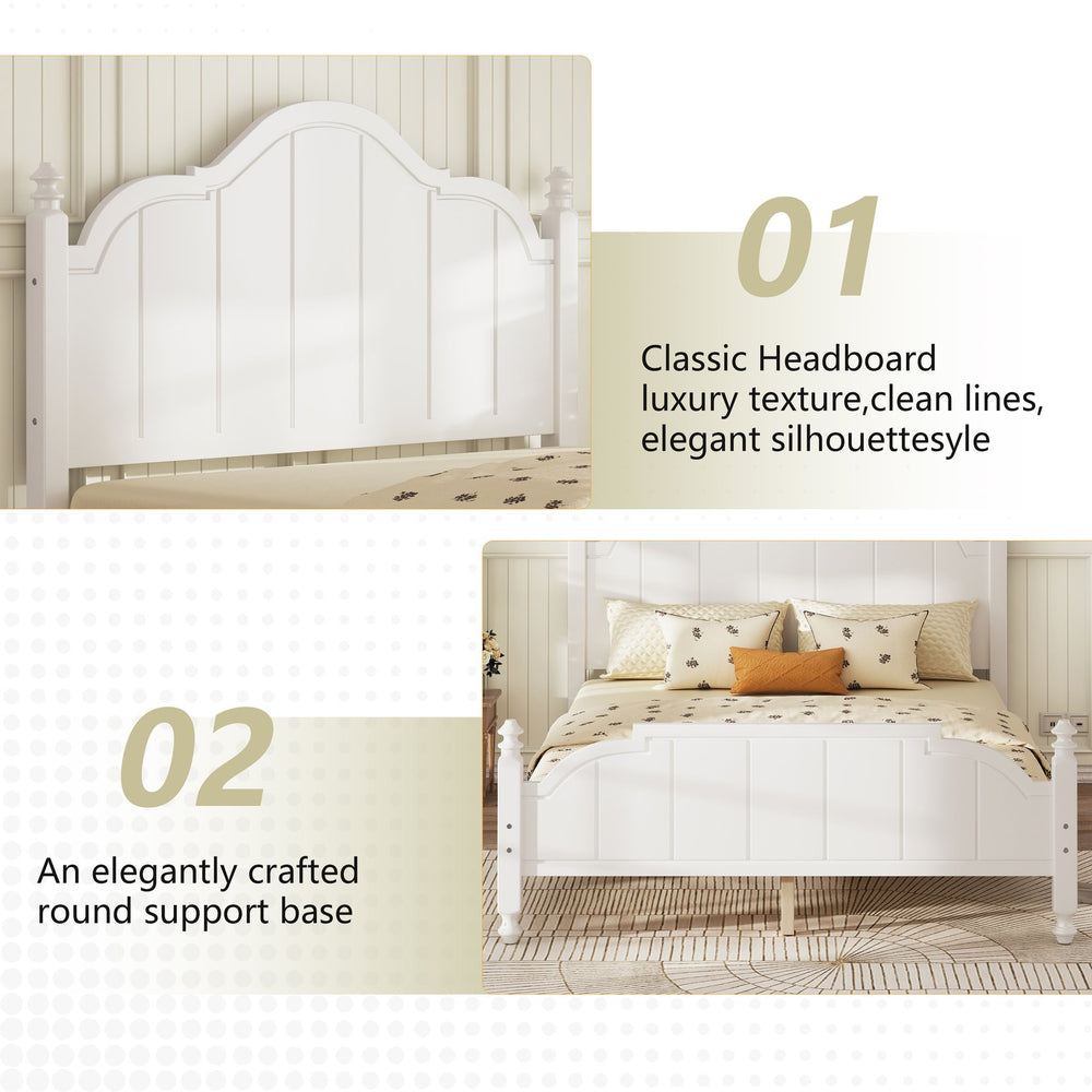 English Elm Bed Queen Size Vintage Wooden Platform Bed with Tall Headboard, 10 Slats, 650LB Capacity, Easy Assembly White 62.8 L x 33.2 W x 5.5 H N733P360940K