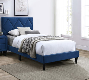 English Elm Twin Velvet Upholstered Bed with Adjustable Headboard, Diamond Tufted Design & 12-Slat Support System Navy Blue 46 L x 29 W x 6 H B011P190164