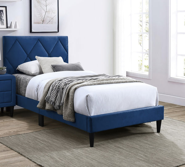 English Elm Twin Velvet Upholstered Bed with Adjustable Headboard, Diamond Tufted Design & 12-Slat Support System Navy Blue 46 L x 29 W x 6 H B011P190164