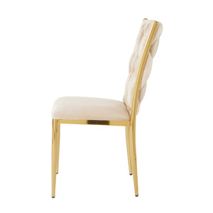 English Elm Modern Velvet Upholstered Dining Chairs with Gold Metal Legs Elegant Set of Two Beige W210P309922