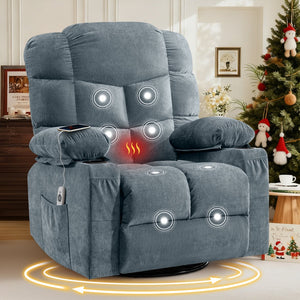 English Elm Oversized Swivel Recliner with Massage Heating Linen Upholstery and Usb Port W1521P411667