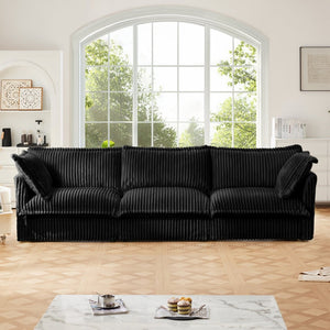 English Elm Slipcovered 3-Seater Sofa - Luxurious Black Corduroy Couch With Removable Covers & Plush Comfort W3041S00096-GIGA