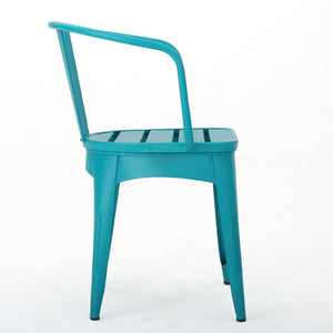 English Elm Colmar Outdoor Iron Bistro Set Powder Coated Slatted Armchairs Round Patio Table Teal 56558.00MCT