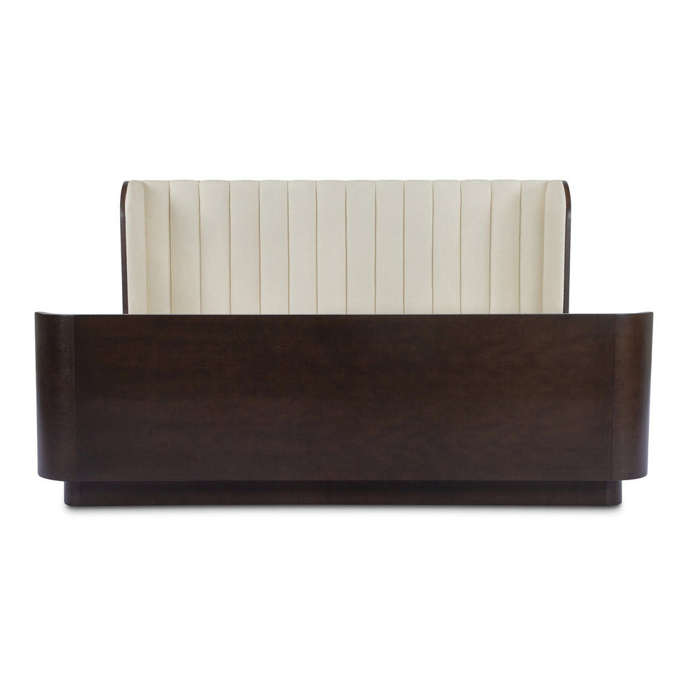 English Elm Scarlette Upholstered Sleigh Queen Bed Cream Polyester Headboard Dark Birch Frame B2769S00003