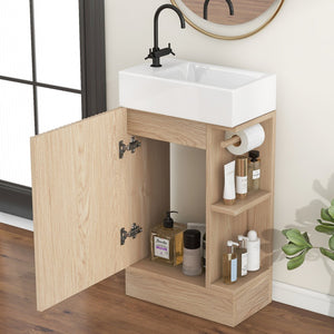 English Elm 18.6" Bathroom Vanity with Sink and Ceramic Top, MDF Cabinet with Door, TP Holder & Shelf Natural N725P212181N