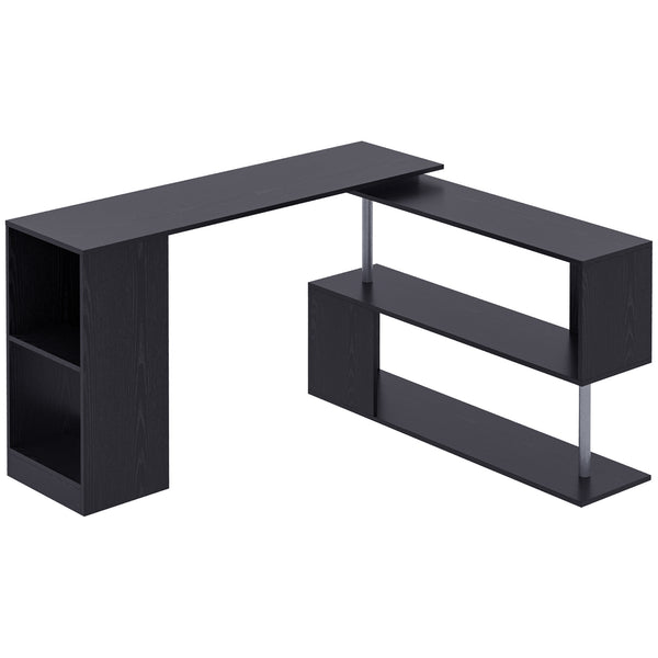 English Elm Rotating L-shaped Corner Desk Convertible Home Office Workstation with Storage Cubbies T3971P386065