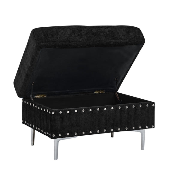 English Elm Sectional L-Shaped Chenille Sofa with Chaise Storage Ottoman, Metal Eucalyptus Frame, 4-Seater Spacious Black W1413S00117