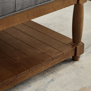 English Elm Large Tufted Linen Square Ottoman with Solid Wood Shelf for Living Room Use Granite W2186P379326