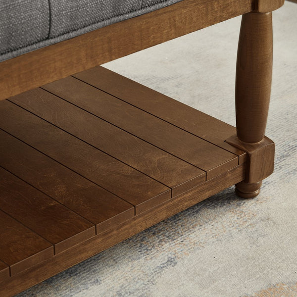 English Elm Large Tufted Linen Square Ottoman with Solid Wood Shelf for Living Room Use Granite W2186P379326