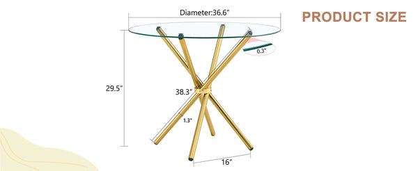 English Elm A Round Tempered Glass Dining Table with Sculptural Black Metal Legs for Modern Spaces W1151P411358