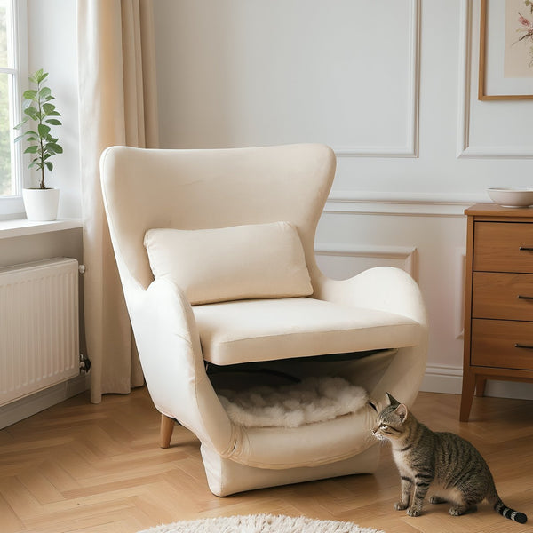 English Elm Furniture Plush 2-in-1 Pet-Friendly Mid Century Modern Accent Chair with Velvet Upholstery, Removable Base and Ergonomic Support for Living Room White N843P331163C