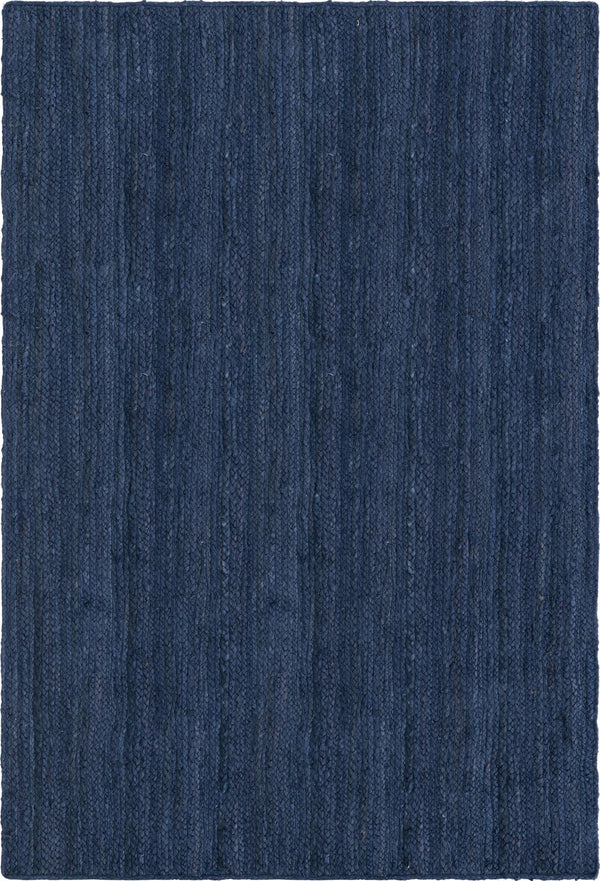 Unique Loom Braided Jute Dhaka Hand Woven Solid Rug Navy Blue,  4' 1" x 6' 1"