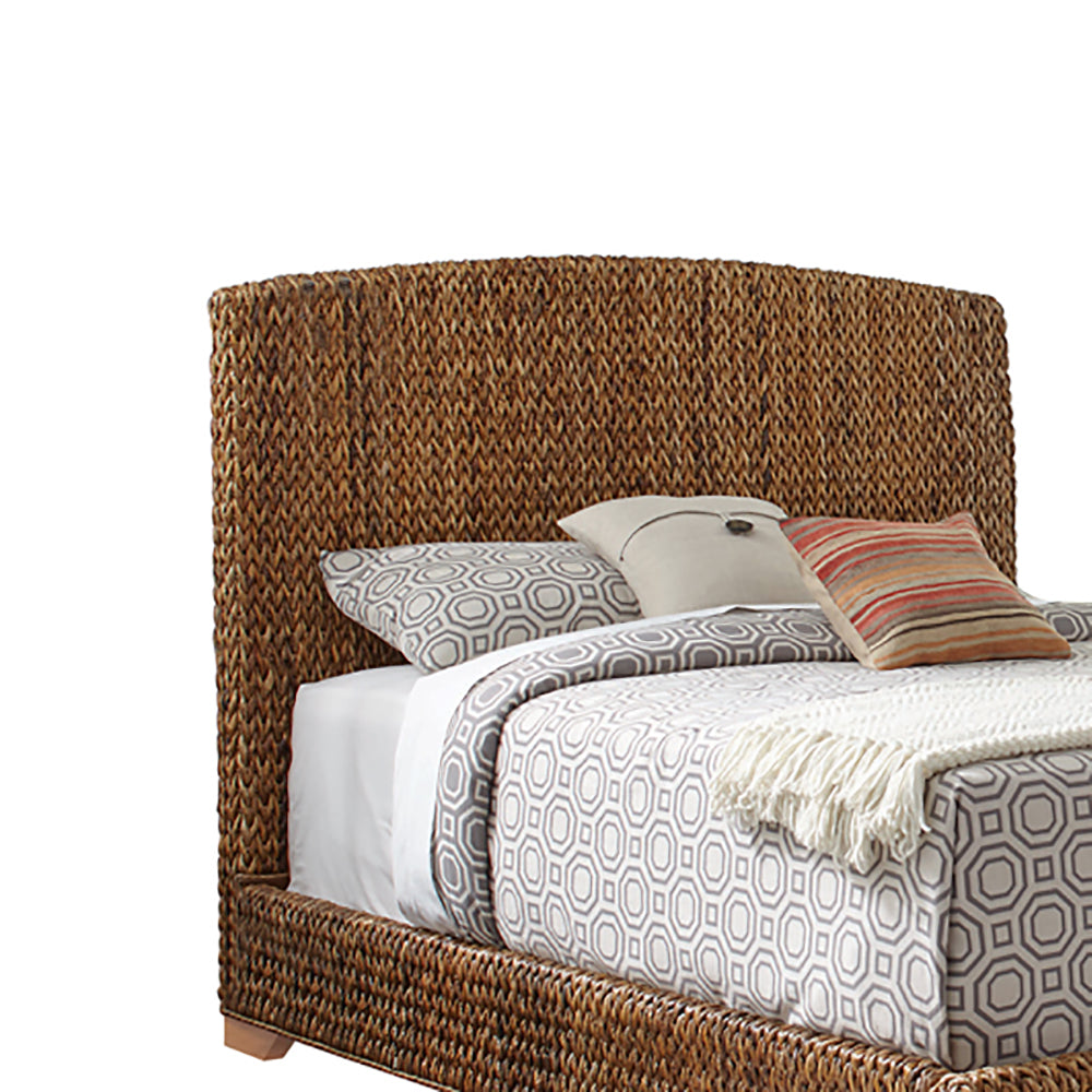 English Elm Holden Rustic Eastern King Bed In Warm Amber With Handcrafted Banana-Leaf Weave For Coastal Charm B062S01091