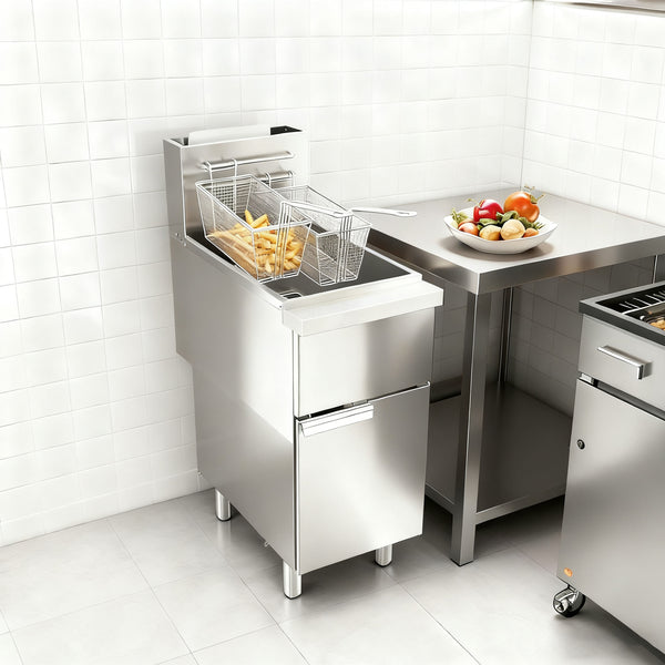 English Elm Commercial Gas Floor Fryer 120000 Btu Four Tube Stainless Steel 50lb Restaurant Grade W5057P394297