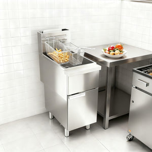 English Elm Commercial Gas Floor Fryer Stainless Steel 120000 Btu Four Tube Burner 50lb Capacity W5057P394295