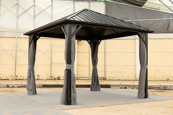English Elm 10*10FT Aluminum Patio Gazebo with Galvanized Steel Hardtop, Double-Tier Ventilated Roof, Weatherproof Black W765S00015