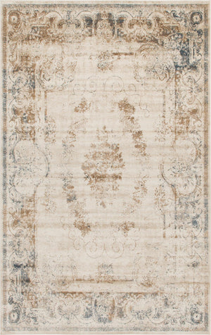 Unique Loom Chateau Lincoln Machine Made Border Rug Blue Cream, Brown/Gray/Beige 6' 1" x 9' 0"