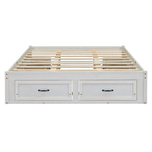 English Elm Queen Platform Bed with Six Storage Drawers Low Profile Frame for Modern Bedrooms Antique White N708P263022K-1