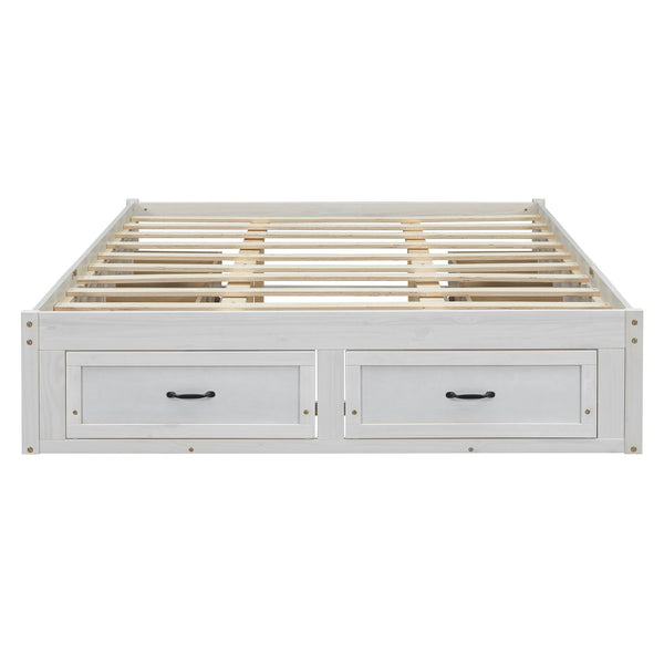 English Elm Queen Platform Bed with Six Storage Drawers Low Profile Frame for Modern Bedrooms Antique White N708P263022K-1